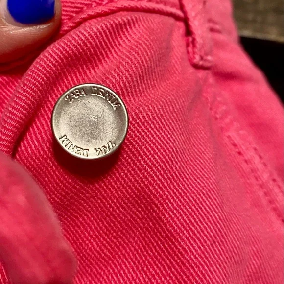 Zara Hot Pink Denim Skort Skirt Pockets Button Casual 90s Grunge Chic - Picture 6 of 7